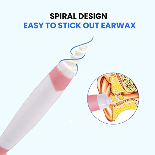 Q-Grips Limpia Oídos, kit limpiador para oídos Limpiador de Cera de Oídos con Punta Suave en Espiral y 16 Puntas Remplazables de Silicona lavables Para la Higiene, Apto Para todas las Familias Rosado