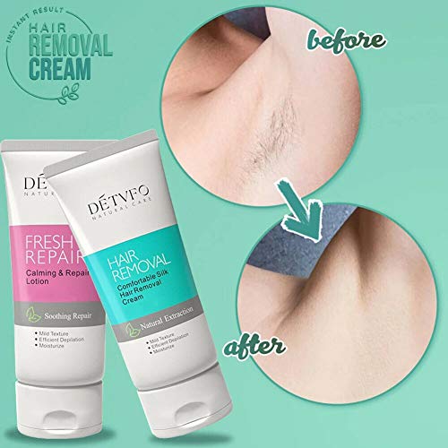 QDY Set de Crema semipermanente de depilación y reparación de poros Suave No irritante Fácilmente depilación Adecuado para Cualquier Tipo de Piel (4 Piezas)