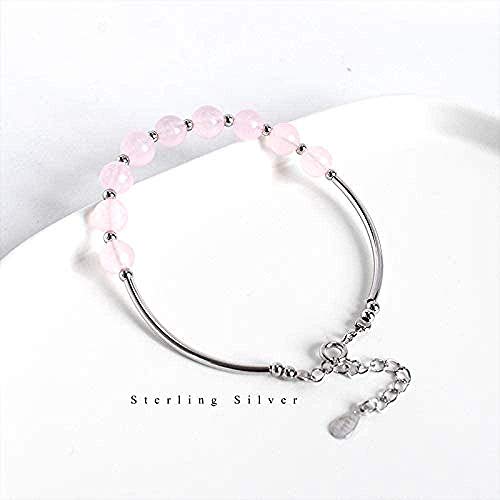 QIEERNN Pulsera Joyería S925 Silver Powder Crystal Bracelet Ins Sweet Temperament Modelo Femenino Powder Series Melocotón Blossom Crystal Bracelet Trend Jewelry