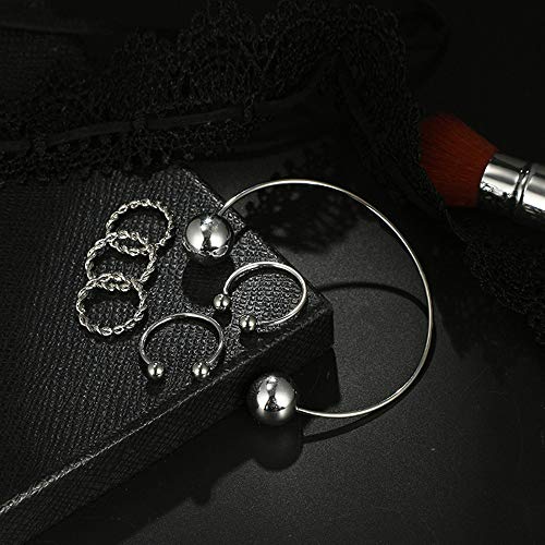 Qiiueen Anillos Mujer, Pulsera De Temperamento Redondo Simple Abalorio Salvaje Conjunto De 6 Piezas