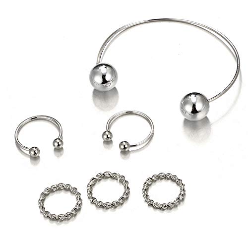 Qiiueen Anillos Mujer, Pulsera De Temperamento Redondo Simple Abalorio Salvaje Conjunto De 6 Piezas