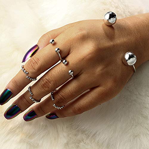 Qiiueen Anillos Mujer, Pulsera De Temperamento Redondo Simple Abalorio Salvaje Conjunto De 6 Piezas