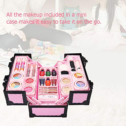 Qiterr Kit de Maquillaje para niñas, Juego de cosméticos Princess Cosmetics para niñas Kit de Maquillaje para niños con Estuche Mini