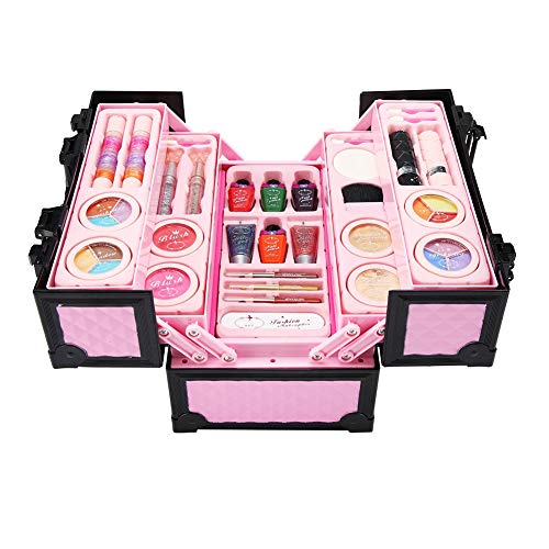 Qiterr Kit de Maquillaje para niñas, Juego de cosméticos Princess Cosmetics para niñas Kit de Maquillaje para niños con Estuche Mini