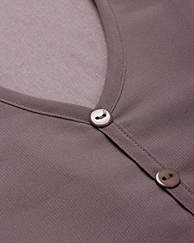 QIYUN.Z Las Mujeres Ocasionales De La Manga Larga Boton De La Gasa De Cuello En V Dobladillo Irregular De Decoracion Camisas Tapas