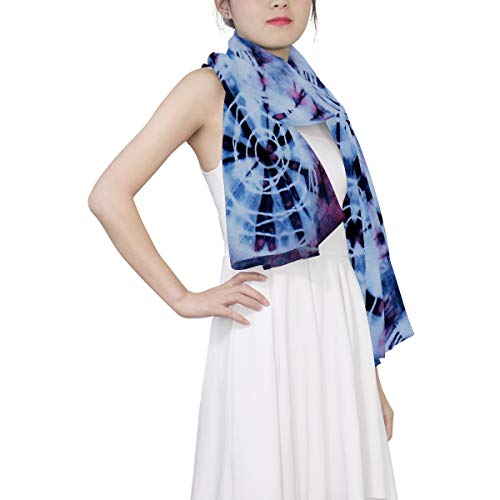 QMIN Bufanda de seda con tinte abstracto, diseño de espiral, largo y ligero, chal de vaina, bufandas, silenciador para mujeres y niñas