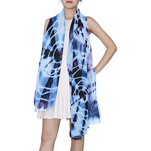 QMIN Bufanda de seda con tinte abstracto, diseño de espiral, largo y ligero, chal de vaina, bufandas, silenciador para mujeres y niñas