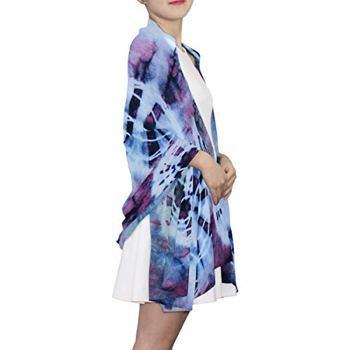QMIN Bufanda de seda con tinte abstracto, diseño de espiral, largo y ligero, chal de vaina, bufandas, silenciador para mujeres y niñas