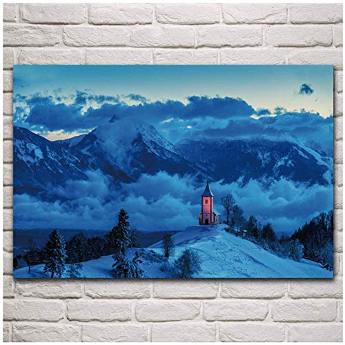 QQDSB Jamnik Church Eslovenia Gory Nature Landscape Canvas Painting Posters Wall Art Prints para Home Wall DecorLiving -20x28 Pulgadas Sin Marco 1 PCS