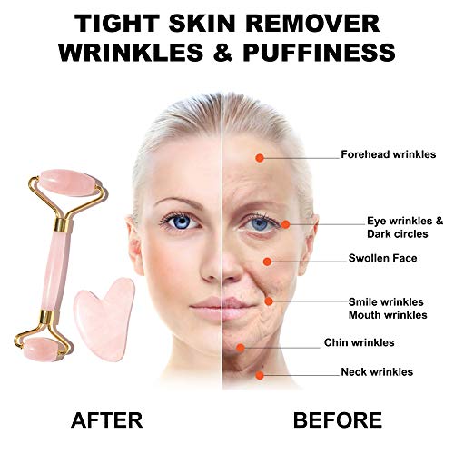 Quartz Jade Roll, Gua Sha Jade Roller Masajeador auténtico, Masaje facial antienvejecedor con rodillo natural, Antiarrugas Antienvejecimiento para ojos, cara y cuello, Masaje con piedras faciales