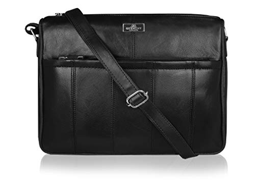 Quenchy London Bolso Bandolera Mujer de Cuero, Bolsa de Hombro se Puede Usar Cuerpo Cruzado, 4 Compartimentos con Cremallera, Correa de Hombro Único, Bolsos de Mano de Tamaño Pequeño a Mediano QL171