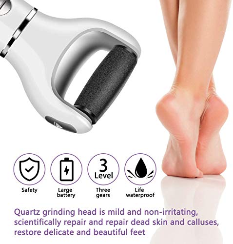 Quitacallos, pedicura eléctrica para el cuidado de los pies, cortacallos con 3 modos, recargable por USB, elimina callosidades, pincel de limpieza para el cuidado profesional de los pies, color blanco
