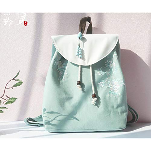 QXYOUNGB Mochila Casual de Lona de Estilo Nacional literario Chino Vintage con Vigas para Mujer, combinación de Bordado de Color Blanco Pera