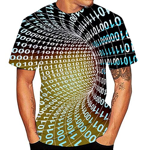 Rabbiter Hombres Verano Nueva Camiseta Impresa en 3D Completa Talla Grande S-3XL Blusa con Estampado Fresco(Amarillo,XXXL)