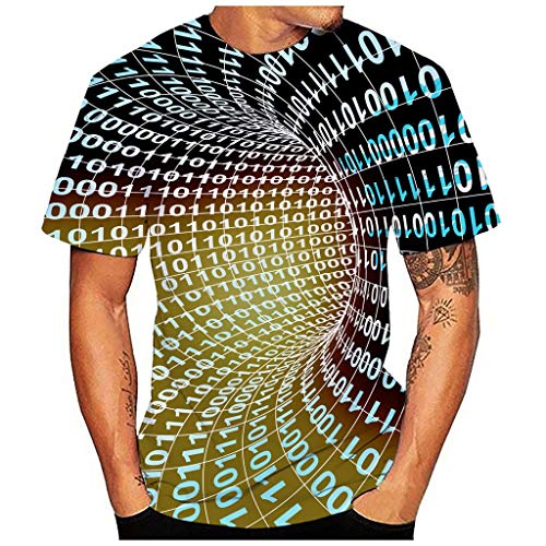 Rabbiter Hombres Verano Nueva Camiseta Impresa en 3D Completa Talla Grande S-3XL Blusa con Estampado Fresco(Amarillo,XXXL)