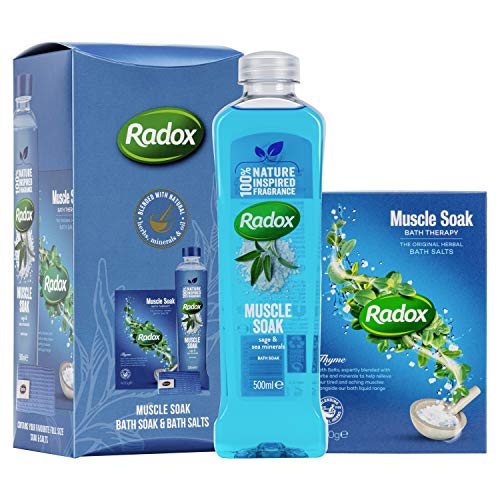 Radox Muscle Soak, Relajación terapéutica para hombres, mujeres y niños, Set de regalo perfumado para ducha y baño, regalo para familias para una fragancia limpia y refrescante.