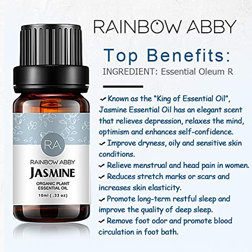 RAINBOW ABBY Jazmín Aceite Esenciales Aromaterapia Ahora 100% Puros Orangicos Establecidos Para Difusor - 10ml