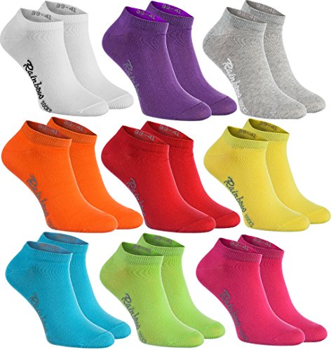 Rainbow Socks - Hombre Mujer Calcetines Cortos Colores de Algodón - 9 Pares - Blanco Púrpura Gris Naranja Rojo Amarillo Verde Mar Verde Fucsia - Talla 39-41