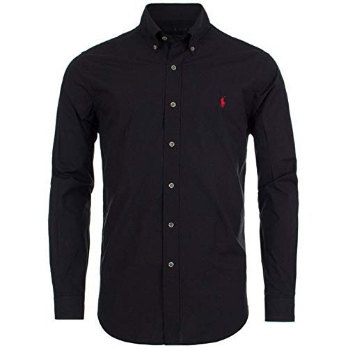 Ralph Lauren - Camisa de manga larga para hombre – Classic Fit – Negro con logotipo rojo Negro M