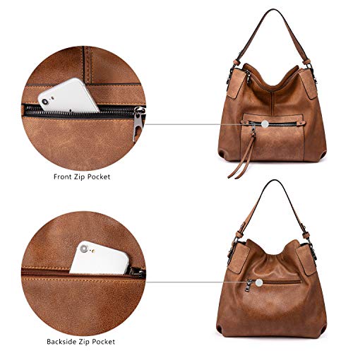Realer Bolsos de Mujer Hobo Casual Grande Bolso Bandolera Polipiel Bolso Tote Bolso de Hombro Shopper Bolso de Cuero Sintetico Marron