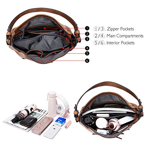 Realer Bolsos de Mujer Hobo Casual Grande Bolso Bandolera Polipiel Bolso Tote Bolso de Hombro Shopper Bolso de Cuero Sintetico Marron