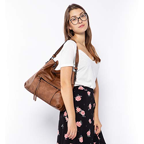 Realer Bolsos de Mujer Hobo Casual Grande Bolso Bandolera Polipiel Bolso Tote Bolso de Hombro Shopper Bolso de Cuero Sintetico Marron