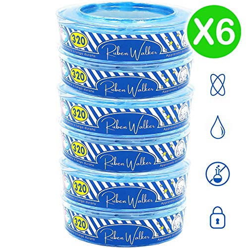 Recarga de cerdo Foppapedretti compatibles con sistema de eliminación de pañales Angel care y Litter Locker II (6 unidades 1920 pañales) bolsa perfumada