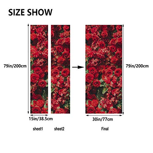 Red Spring Romantic Flower Fragancia Vinilo autoadhesivo Etiqueta de puerta extraíble Decoración Etiqueta de puerta Decoración 30x79 pulgadas (77x200 cm) 2 piezas