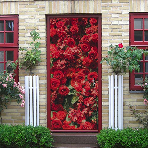 Red Spring Romantic Flower Fragancia Vinilo autoadhesivo Etiqueta de puerta extraíble Decoración Etiqueta de puerta Decoración 30x79 pulgadas (77x200 cm) 2 piezas
