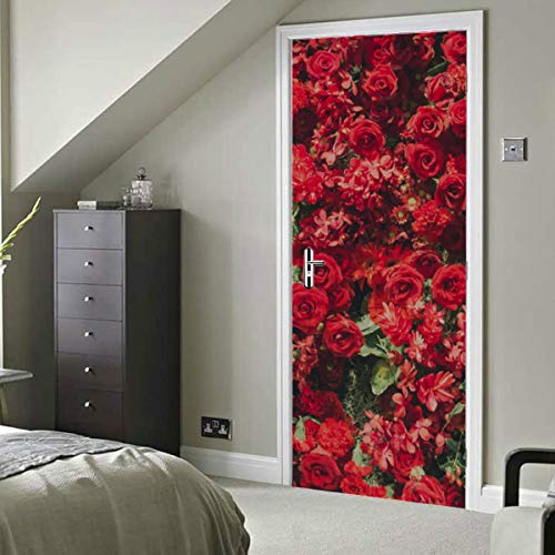 Red Spring Romantic Flower Fragancia Vinilo autoadhesivo Etiqueta de puerta extraíble Decoración Etiqueta de puerta Decoración 30x79 pulgadas (77x200 cm) 2 piezas