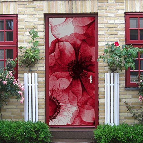 Red Spring Romantic Flower Fragancia Vinilo autoadhesivo Papel tapiz clásico extraíble Art Door Decal 30x79 Inch (77x200cm) 2 Piezas