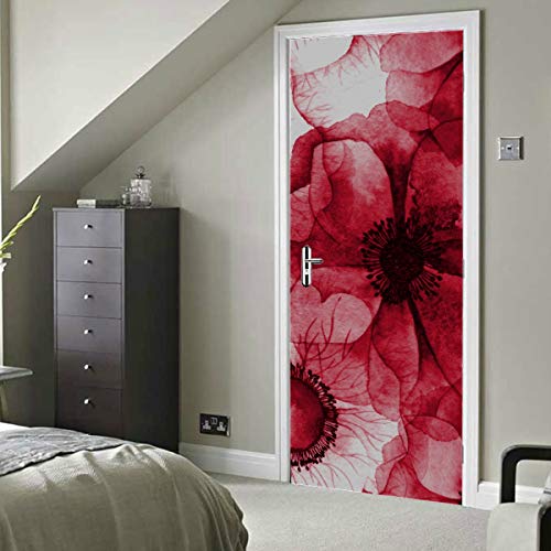 Red Spring Romantic Flower Fragancia Vinilo autoadhesivo Papel tapiz clásico extraíble Art Door Decal 30x79 Inch (77x200cm) 2 Piezas