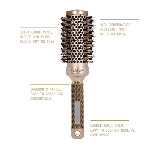 Redcherry - Cepillo redondo para el pelo, 2 piezas, cepillo para cabello seco y cerdas de jabalí, secador de pelo, cepillo para rizar el cabello, para mujeres y hombres