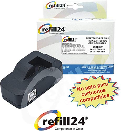 refill24 Kit de Recarga para Cartuchos de Tinta Brother LC3211, LC3213, LC 3217, LC3219 Negro y Color. Incluye reseteador y Accesorios + 550 ML de Tinta