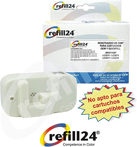 refill24 Kit de Recarga para Cartuchos de Tinta Brother LC3211, LC3213, LC 3217, LC3219 Negro y Color. Incluye reseteador y Accesorios + 550 ML de Tinta