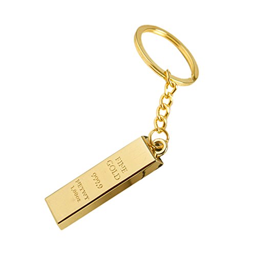 REFURBISHHOUSE Anillo cadena de llave pendiente barra de tono de oro en miniatura 9999 falso