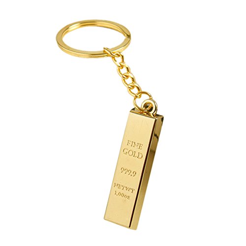 REFURBISHHOUSE Anillo cadena de llave pendiente barra de tono de oro en miniatura 9999 falso