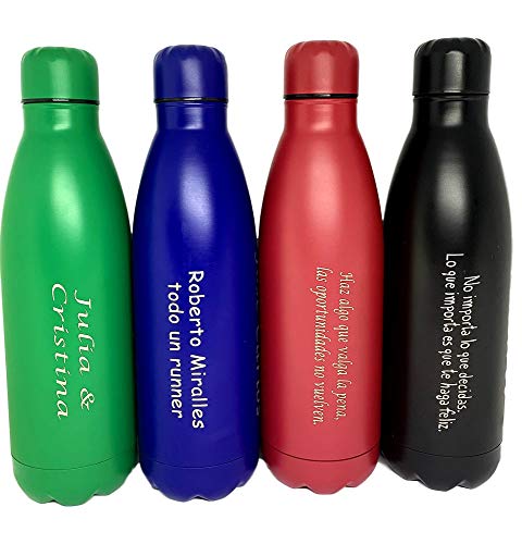 regalo grabado Botella Personalizada de Agua con Texto (Azul)