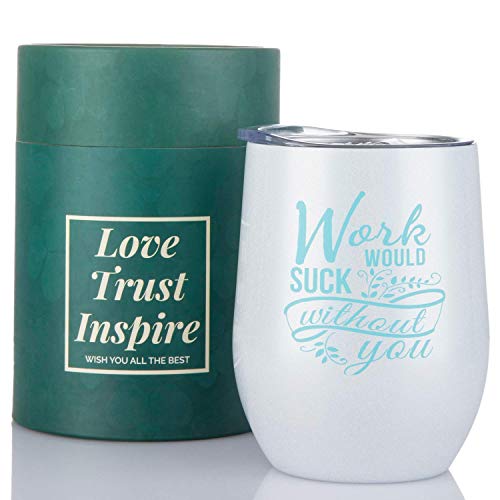 Regalos De Partida para Compañeras de Trabajo Despedida, Haga Luego, Partida, Trabajo Nuevo, Regalos de Promoción para Colegas Jefe Compañero, Vaso Taza con Tapa 350ml - Blanco