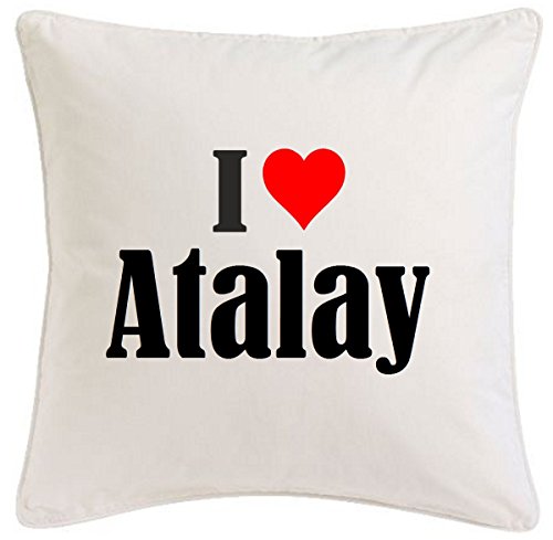Reifen-Markt la Funda de Almohada I Love Atalay 40cm x 40cm Microfibra Regalo Ideal y la decoración de Buen Gusto para Cada Sala de Estar o el Dormitorio en Color Blanco con Cremallera