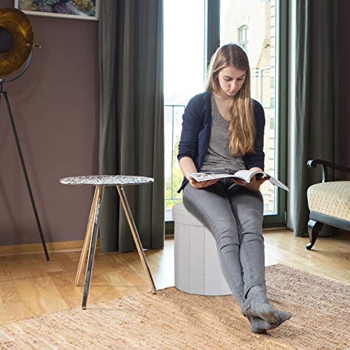 Relaxdays Baúl Almacenaje Pequeño Redondo, Lino, Crema, 38 x 38 x 38 cm