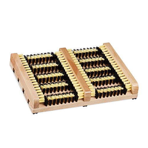 Relaxdays Cepillo Zapatos para Exterior, Felpudo de Cerdas Gruesas y Base Antideslizante, Madera-PVC, Marrón