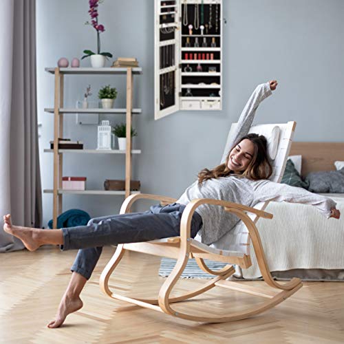 Relaxdays Joyero Puerta Armario XXL, con Espejo y LED, Colgante, DM-Cristal-Terciopelo, 1 Ud, 120 x 37 x 9,5 cm, Blanco, tableros conglomerado, Vidrio