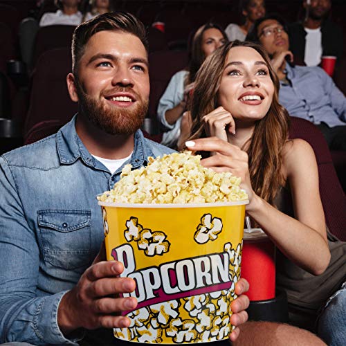 Relaxdays Set de 2 cuencos para palomitas, Noche de cine, 10L, Ø24cm, Reutilizable, Amarillo-Blanco