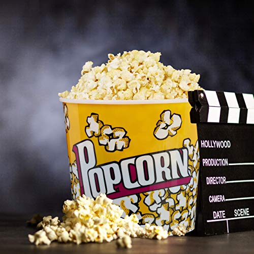 Relaxdays Set de 2 cuencos para palomitas, Noche de cine, 10L, Ø24cm, Reutilizable, Amarillo-Blanco