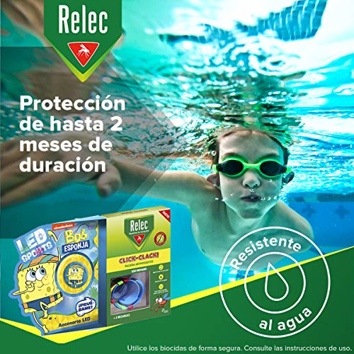 Relec Relec Pulsera Antimosquitos Bob Esponja Natación | Eficaz Contra El Mosquito Tigre. Resistente Al Agua | Contiene 2 Recargas | Duración 2 Meses 150 g