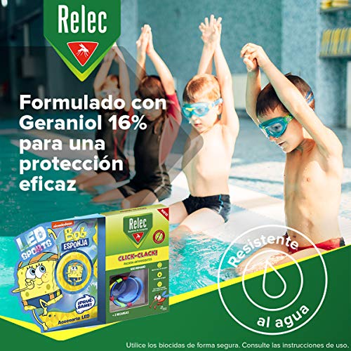 Relec Relec Pulsera Antimosquitos Bob Esponja Natación | Eficaz Contra El Mosquito Tigre. Resistente Al Agua | Contiene 2 Recargas | Duración 2 Meses 150 g