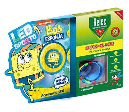 Relec Relec Pulsera Antimosquitos Bob Esponja Natación | Eficaz Contra El Mosquito Tigre. Resistente Al Agua | Contiene 2 Recargas | Duración 2 Meses 150 g