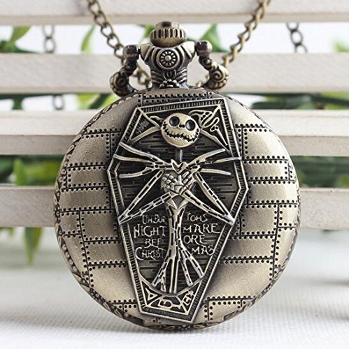 Reloj de bolsillo de calavera, de estilo vintage, envejecido, para colgar, con forma redonda