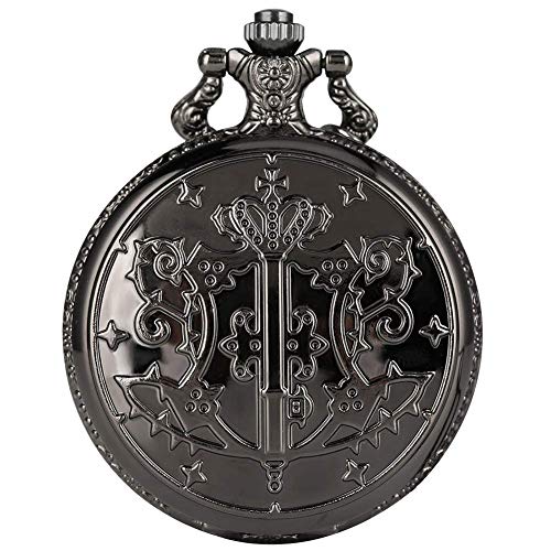 Reloj de bolsillo típico con patrón de mayordomo negro para hombres Relojes de bolsillo de cuarzo con esfera verde agradable para papá Reloj colgante de cadena delgada de aleación duradera para h